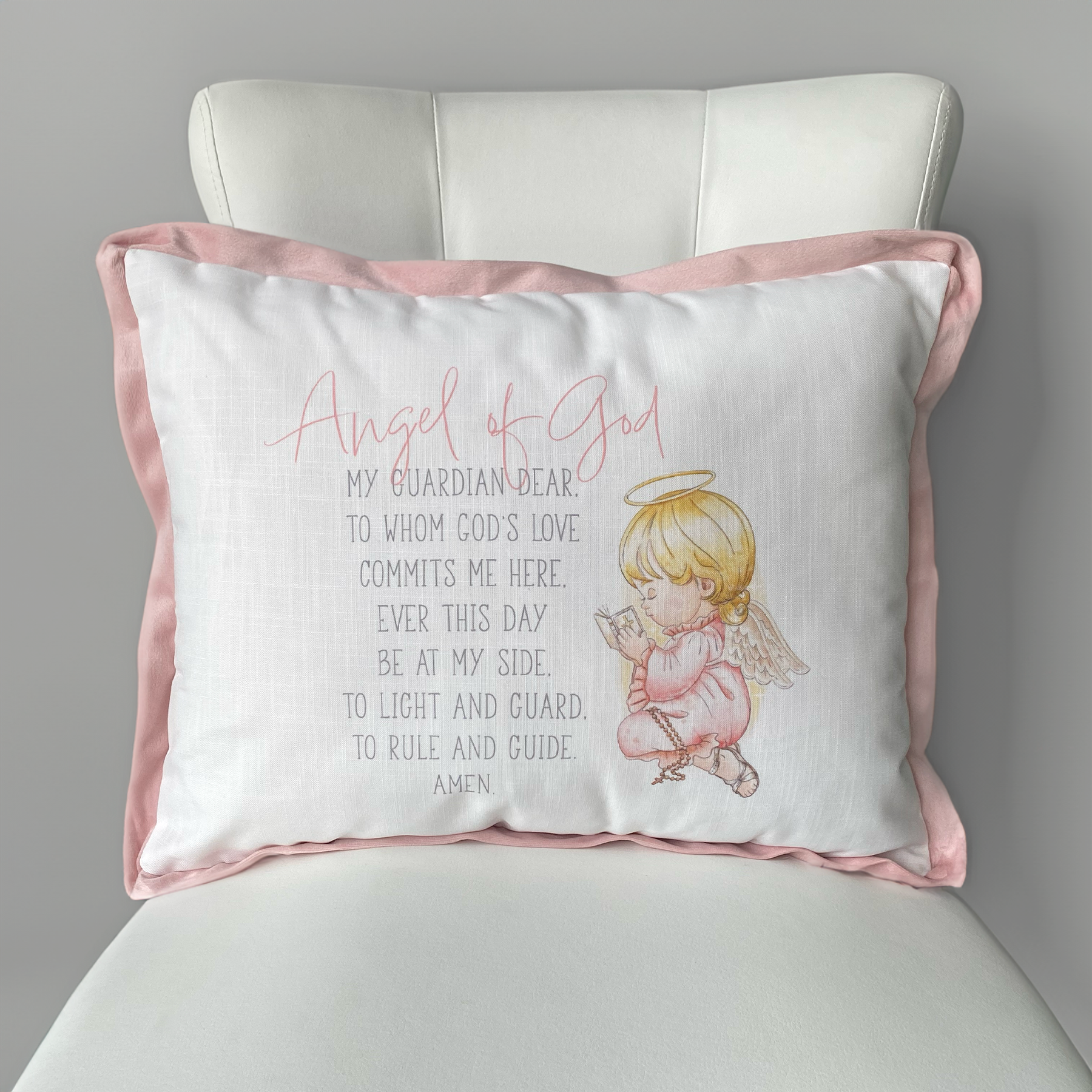 Pink Guardian Angel Printed Pillow-Rogue Magnolia Custom Designs