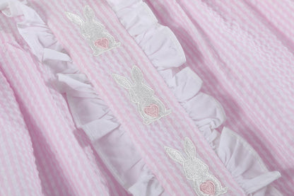 Pink Seersucker Easter Bunny Ruffle Dress