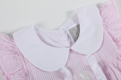 Pink Seersucker Easter Bunny Ruffle Dress