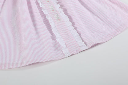 Pink Seersucker Easter Bunny Ruffle Dress