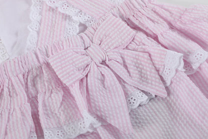 Pink Seersucker Easter Bunny Ruffle Romper