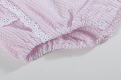 Pink Seersucker Easter Bunny Ruffle Romper