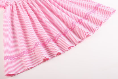 Pink Striped Flamingo Smocked Bishop Dress