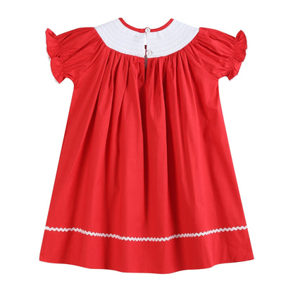 Red Christmas Bows Smocked Bishop Dress
