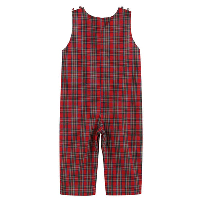 Red Christmas Plaid Santa Yoke Overalls