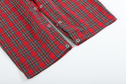Red Christmas Plaid Santa Yoke Overalls
