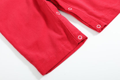 Red Corduroy Mistletoe Smocked Overalls