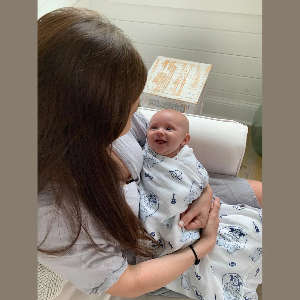 Southern Gentleman Baby Boy Muslin Swaddle Receiving Blanket