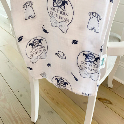 Southern Gentleman Baby Boy Muslin Swaddle Receiving Blanket