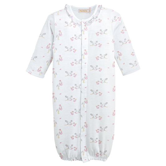 Tiny Storks Girl Printed Convertible Gown w/ Ruffle
