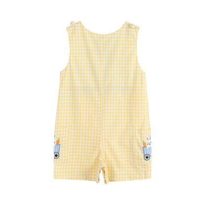 Yellow Gingham Bunny Train Shortalls